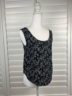 Anxiety Black Floral Scoop Neck Tank Top Size S Y2K cottagecore soft grunge